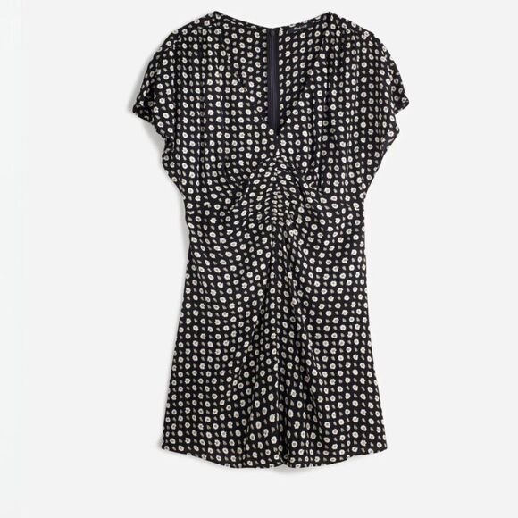 madewell ns232 Ruched V-Neck Mini Dress in Floral blk and wt nwt size 4 - Picture 6 of 13